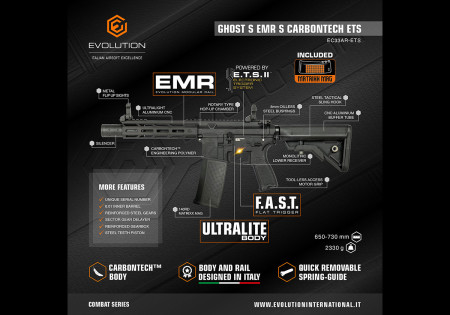 Fusil EVOLUTION GHOST S EMR SILENCIEUX CARBONTECH ETS.II EVOLUTION