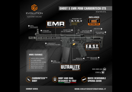 Fusil EVOLUTION GHOST S EMR CROSS PDW CARBONTECH ETS.II EVOLUTION