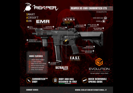 Pistolet Mitrailleur REAPER XS EMR CARBONTECH ETS EVOLUTION AIRSOFT