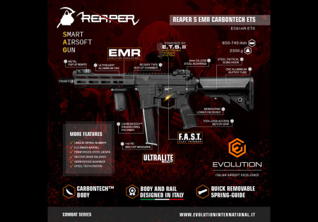 Pistolet Mitrailleur REAPER S EMR CARBONTECH ETS EVOLUTION AIRSOFT