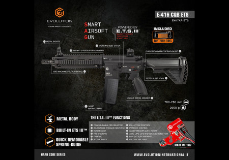 Fusil TYPE HK416 E-416 CQB METAL ETS.III EVOLUTION AIRSOFT