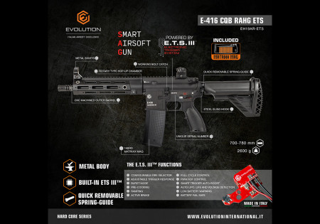 Fusil TYPE HK416 E-416 CQB RAHG METAL ETS.III EVOLUTION AIRSOFT