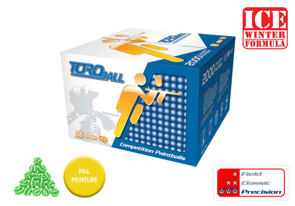 Carton de 2000 TOROBALL PRECISION WINTER 0.68 - couleur GREEN STRIPES - YELLOW