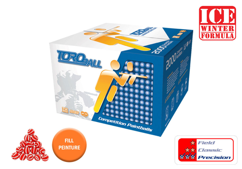 Carton de 2000 TOROBALL PRECISION WINTER 0.68 - couleur RED STRIPES - ORANGE