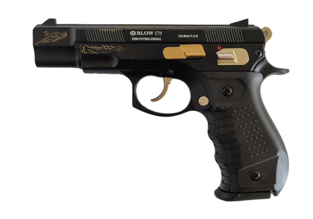 Pistolet Alarme 9mm PAK C75 BLACK GOLD "EL NINO" GRIP BLACK 18 COUPS BLOW