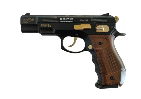 Pistolet Alarme 9mm PAK C75 BLACK GOLD "EL NINO" GRIP BOIS 18 COUPS BLOW