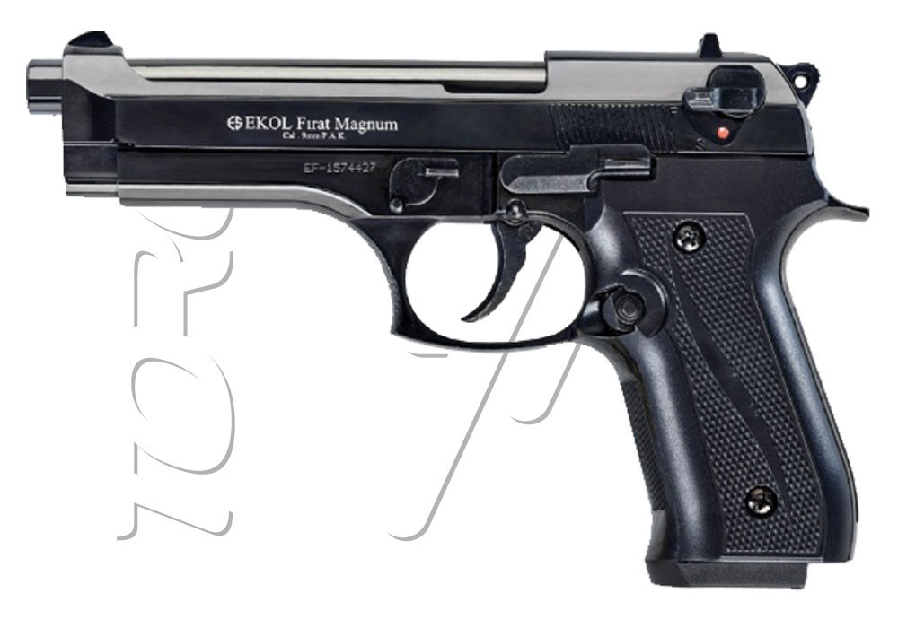 Pistolet Alarme 9mm PAK BERETTA FIRAT MAGNUM BLACK 16 COUPS EKOL