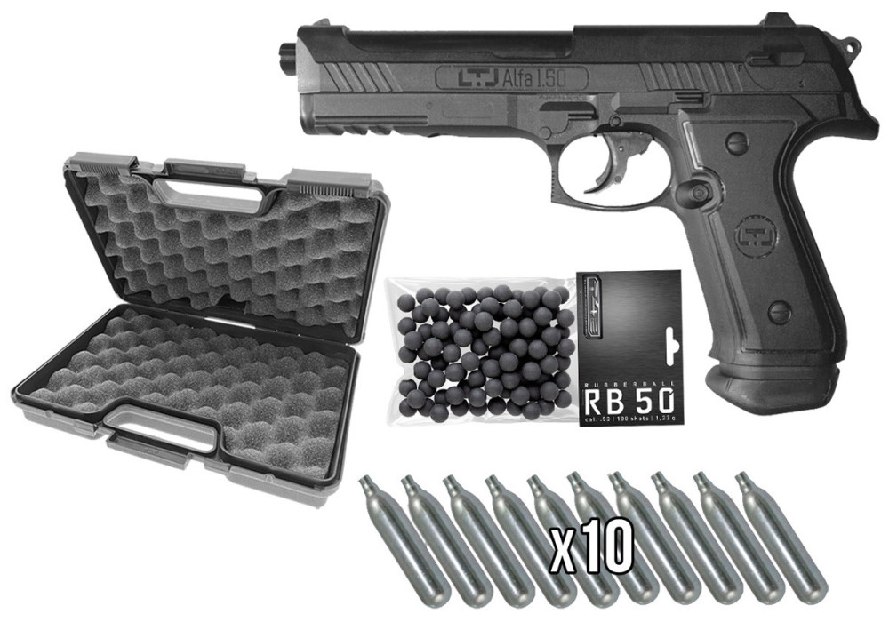 Pack PISTOLET DEFENSE LTL ALFA 1.50 CALIBRE 0.50 CO2 BLACK 18 JOULES