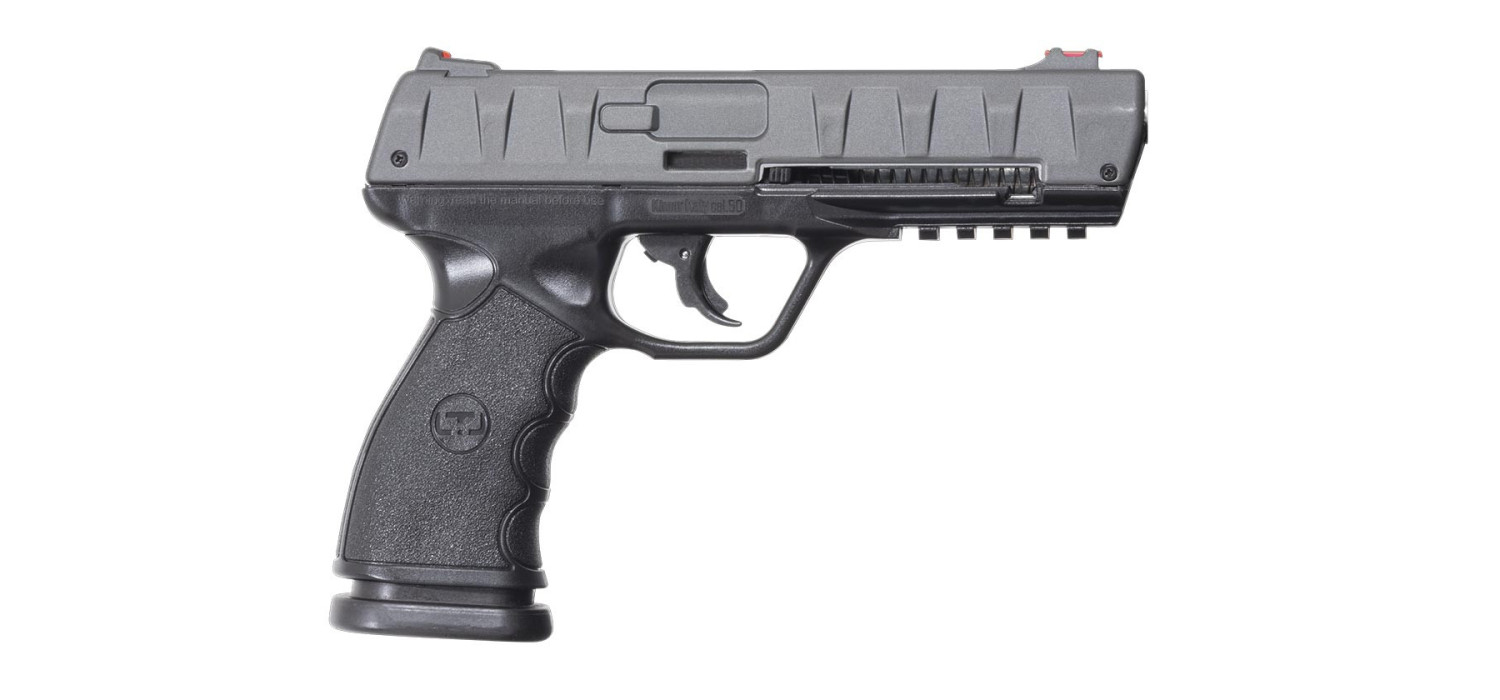 Pistolet DEFENSE LTL BRAVO 1.50 CALIBRE 0.50 CO2 BLACK SILVER 18 JOULES + 50 BALLES CAOUTCHOUC