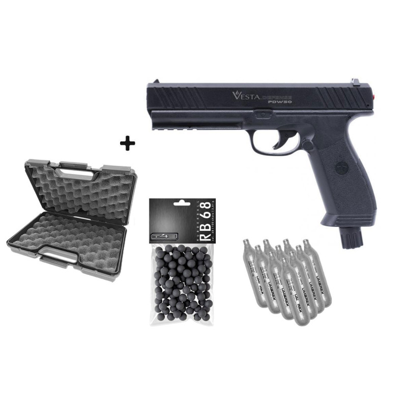 Pack PISTOLET DEFENSE PDW50 CAL 0.50 CO2 BLACK 14 JOULES VESTA DEFENSE