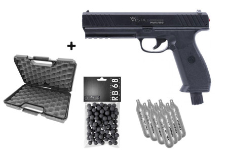 Pack PISTOLET DEFENSE PDW50 CAL 0.50 CO2 BLACK 14 JOULES VESTA DEFENSE