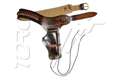 Ceinturon CUIR HOLSTER 1 REVOLVER WESTERN DENIX