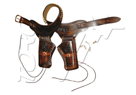 Ceinturon CUIR HOLSTER 2 REVOLVERS WESTERN DENIX